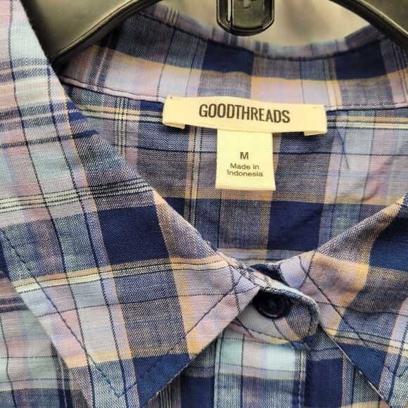 Goodthreads Women's Plaid Washed Button-UpShirt Blue Long Sleeve Size Medium - Picture 9 of 14